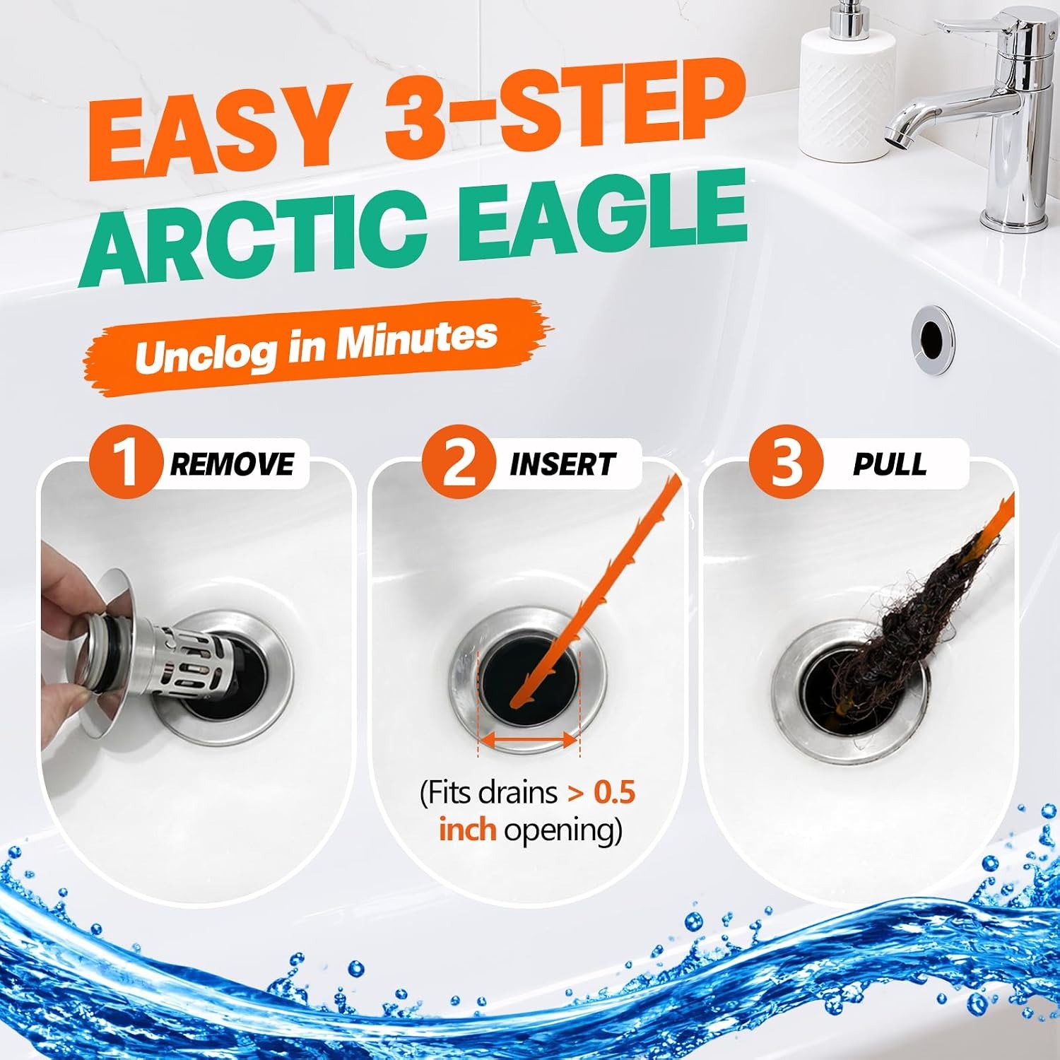 Drain Snake Hair Clog Remover 3 Pack: image 3