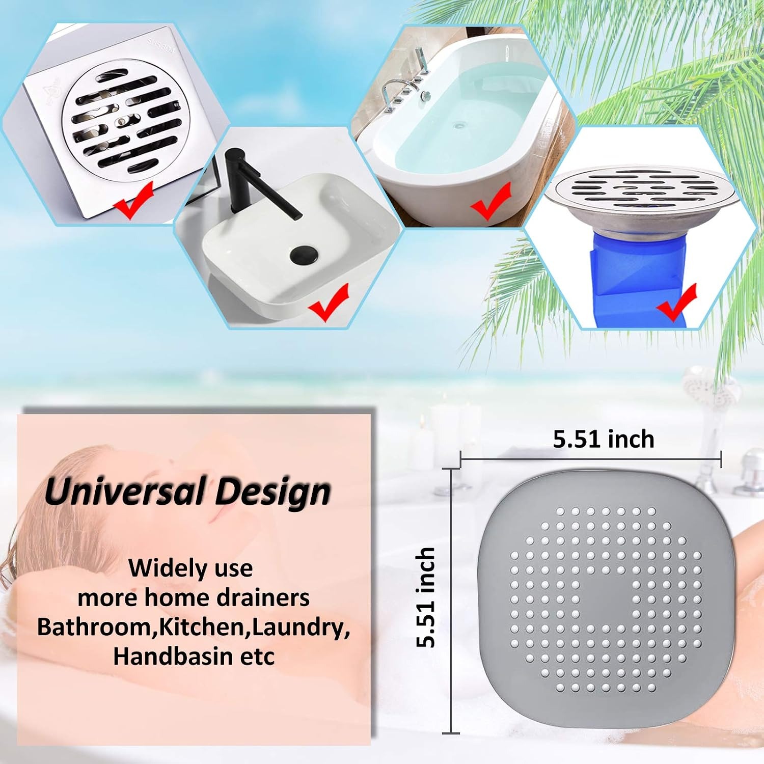 Square Silicone Shower Drain Cover 2 Pack: image 4