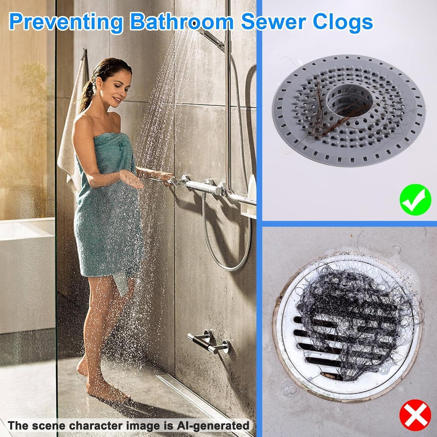 Silicone Tub Drain Hair Catcher 3 Pack: image 6