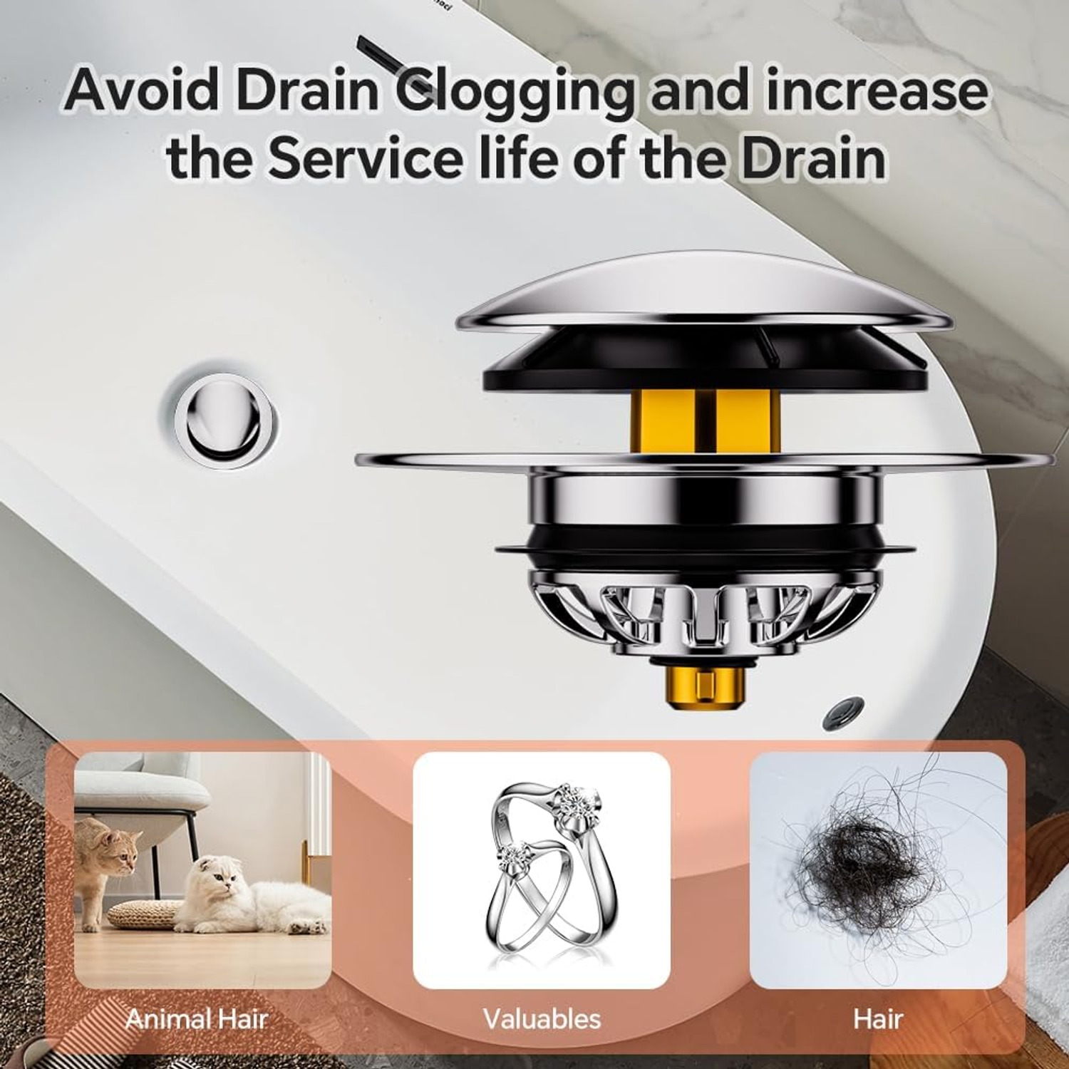 Pop Up Bathtub Stopper with Strainer: image 2
