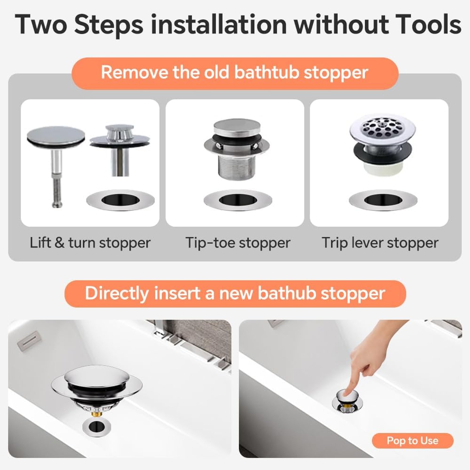 Pop Up Bathtub Stopper with Strainer: image 5