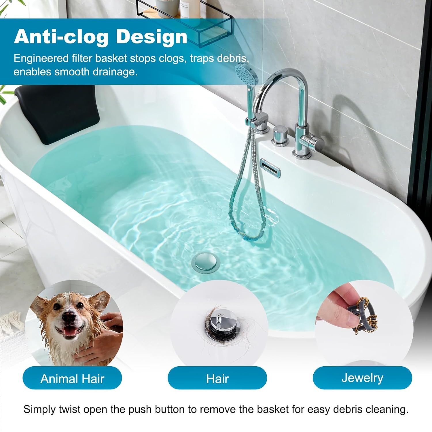 Pop Up Tub Stopper with Hair Basket: image 6