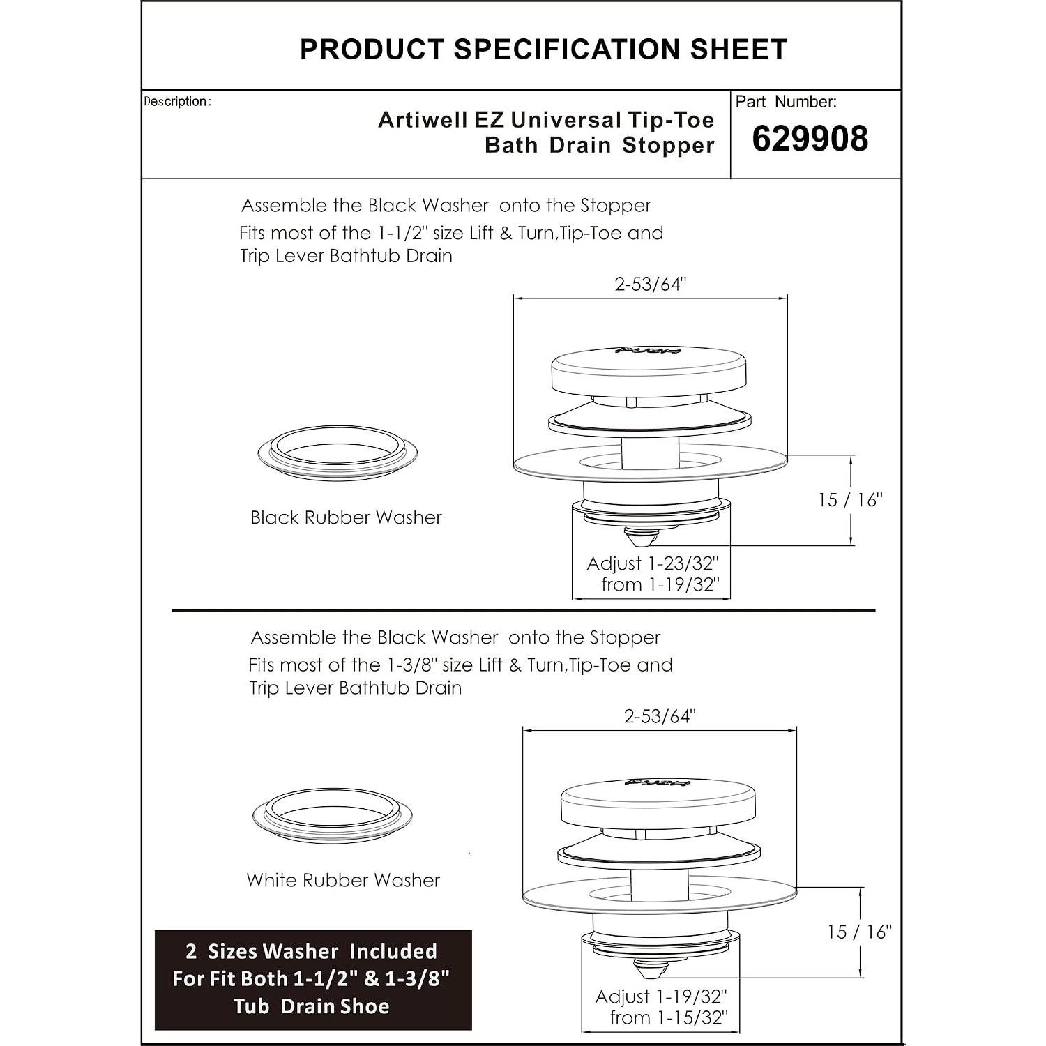 Tip Toe Tub Drain Stopper and Cover: image 6