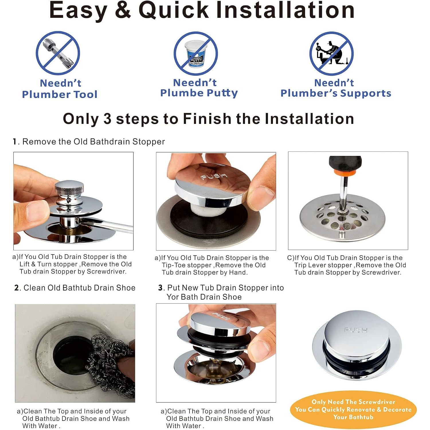Tip Toe Tub Drain Stopper and Cover: image 7